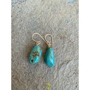 Dangle Earrings Stone Faux Turquoise Gold Tone